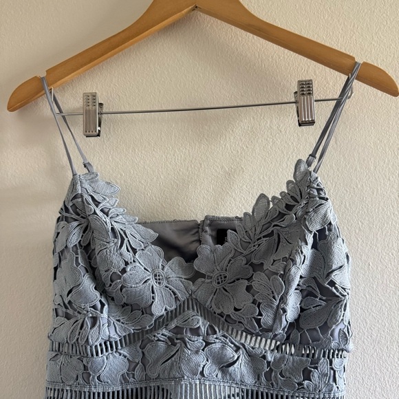 Bardot Dusty Blue Botanical Lace Midi Dress size Small - Picture 14 of 14